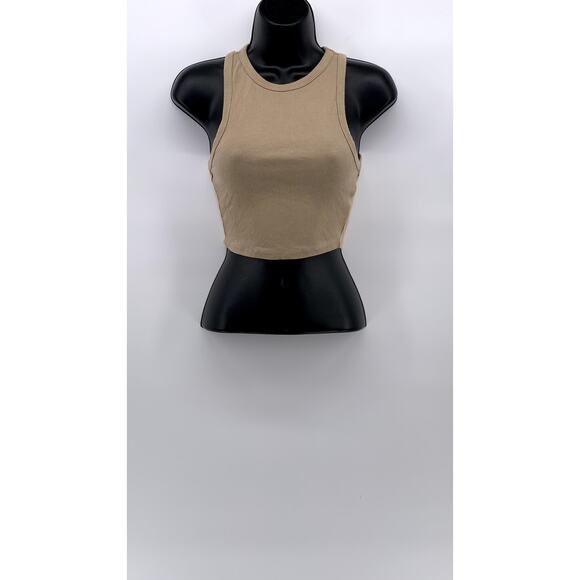 Zara Tops - ZARA Women's Tan Rib Knit Casual Crewneck Sleeveless Cropped Top SZ S
